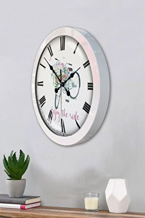 Hediyelik 36 Cm Beyaz Metal Bisiklet Duvar Saati