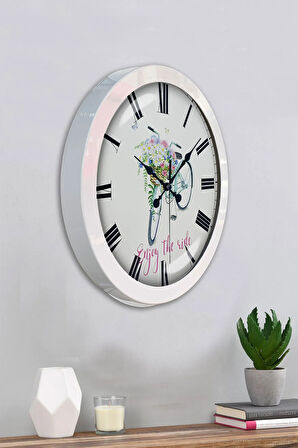 Hediyelik 36 Cm Beyaz Metal Bisiklet Duvar Saati