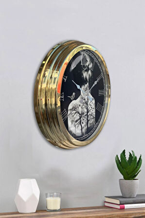 Hediyelik 40 Cm Gold Metal Dekoratif Duvar Saati