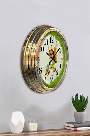 Hediyelik 40 Cm Gold Metal Çocuk Duvar Saati