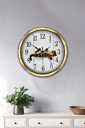 Hediyelik 40 Cm Gold Metal Cat Duvar Saati