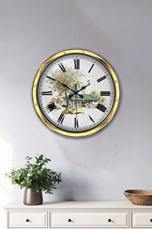 40 Cm Gold Metal Eski Ev Duvar Saati