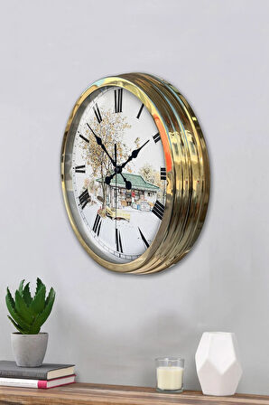 40 Cm Gold Metal Eski Ev Duvar Saati