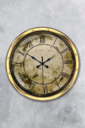 Hediyelik 40 Cm Gold Metal Eskitme Duvar Saati