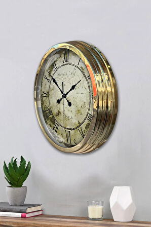 Hediyelik 40 Cm Gold Metal Eskitme Duvar Saati