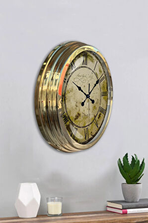 Hediyelik 40 Cm Gold Metal Eskitme Duvar Saati