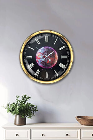 Hediyelik 40 Cm Gold Metal Gezegen Duvar Saati