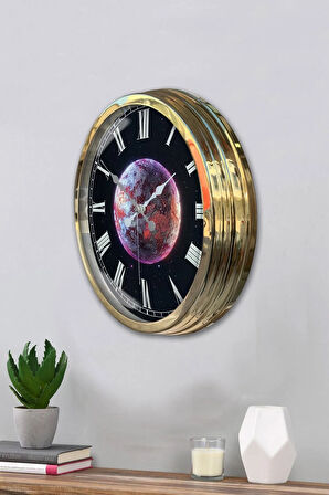Hediyelik 40 Cm Gold Metal Gezegen Duvar Saati