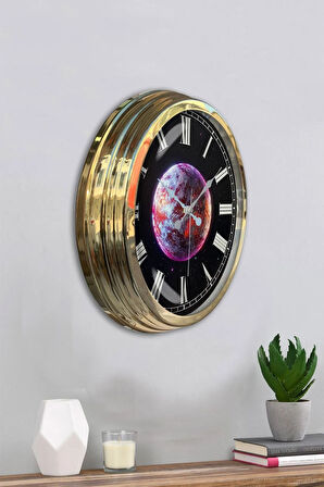 Hediyelik 40 Cm Gold Metal Gezegen Duvar Saati