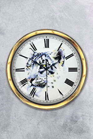 Hediyelik 40 Cm Gold Metal Kaplan Duvar Saati