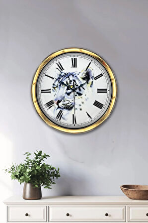 Hediyelik 40 Cm Gold Metal Kaplan Duvar Saati