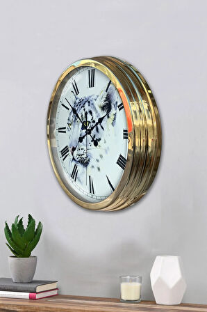 Hediyelik 40 Cm Gold Metal Kaplan Duvar Saati