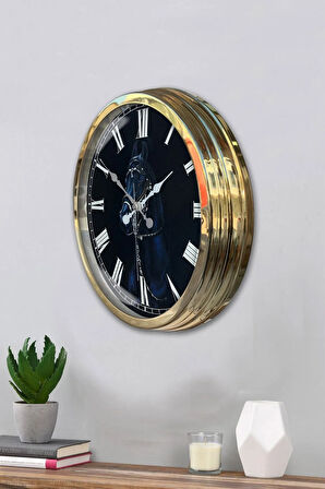 Hediyelik 40 Cm Gold Metal Horse Duvar Saati