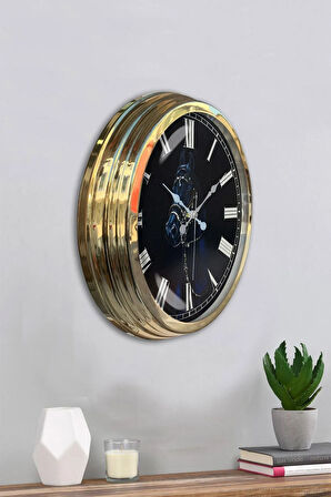 Hediyelik 40 Cm Gold Metal Horse Duvar Saati