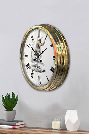 Hediye 40 Cm Gold Metal Ibadet Duvar Saati Clock