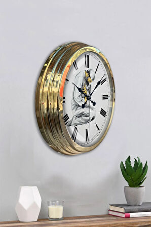 Hediye 40 Cm Gold Metal Ibadet Duvar Saati Clock