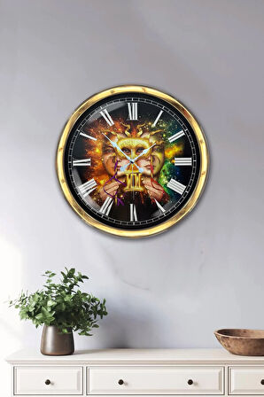 40 Cm Gold Metal Ikizler Burcu Duvar Saati