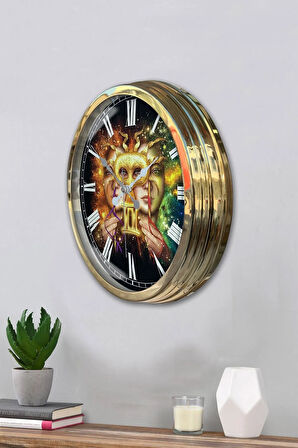 40 Cm Gold Metal Ikizler Burcu Duvar Saati