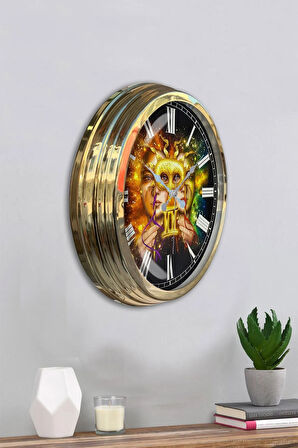40 Cm Gold Metal Ikizler Burcu Duvar Saati