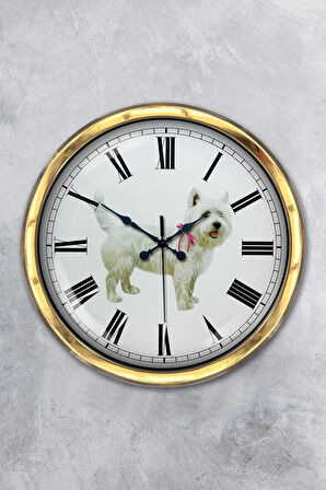 Hediyelik 40 Cm Gold Metal Köpek Duvar Saati