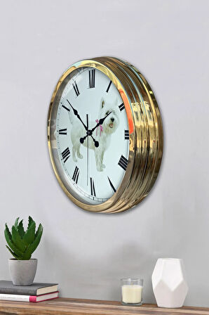 Hediyelik 40 Cm Gold Metal Köpek Duvar Saati