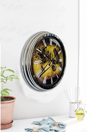 Hediyelik 40 Cm Krom Metal Kaşif Duvar Saati