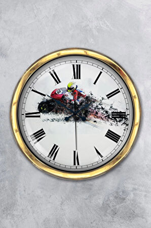Hediyelik 40 Cm Gold Metal Motorsiklet Duvar Saati