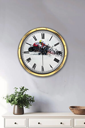 Hediyelik 40 Cm Gold Metal Motorsiklet Duvar Saati