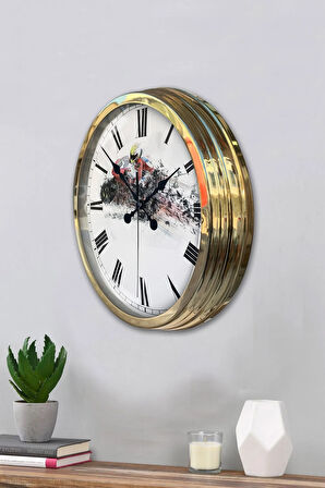 Hediyelik 40 Cm Gold Metal Motorsiklet Duvar Saati