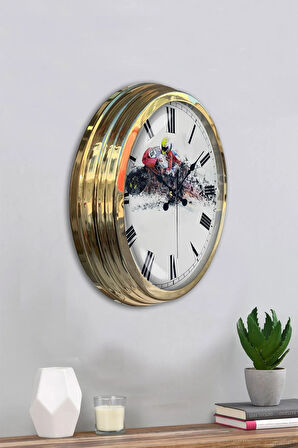 Hediyelik 40 Cm Gold Metal Motorsiklet Duvar Saati