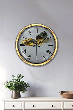 Dekorasyon 40 Cm Gold Metal Mutfak Duvar Saati