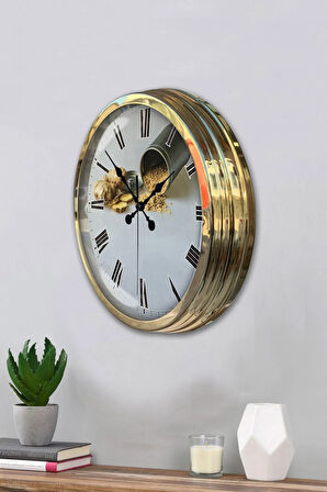 Dekorasyon 40 Cm Gold Metal Mutfak Duvar Saati