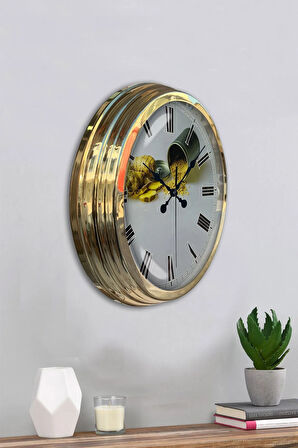 Dekorasyon 40 Cm Gold Metal Mutfak Duvar Saati