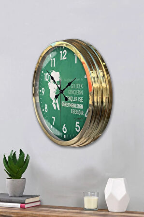 40 Cm Gold Metal Öğretmenler Günü Duvar Saati
