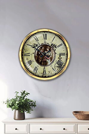 Hediyelik 40 Cm Gold Metal Nostalji Duvar Saati