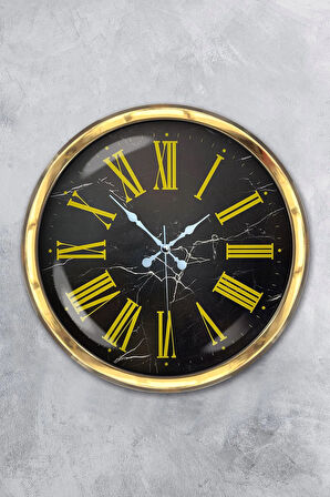 Hediyelik 40 Cm Gold Metal Sarı Roma Rakamlı Duvar Saati
