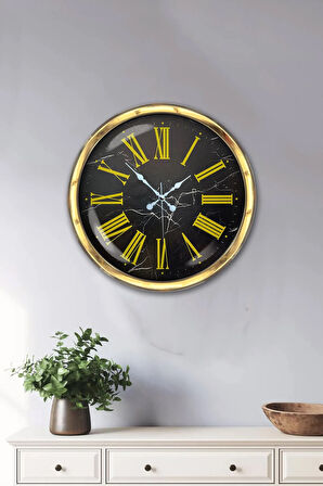 Hediyelik 40 Cm Gold Metal Sarı Roma Rakamlı Duvar Saati