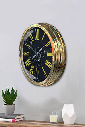 Hediyelik 40 Cm Gold Metal Sarı Roma Rakamlı Duvar Saati