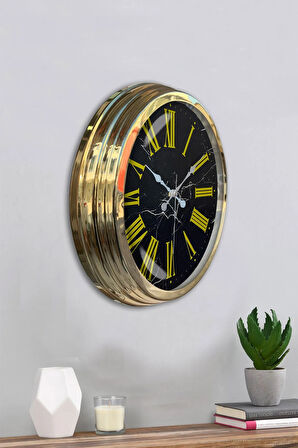 Hediyelik 40 Cm Gold Metal Sarı Roma Rakamlı Duvar Saati