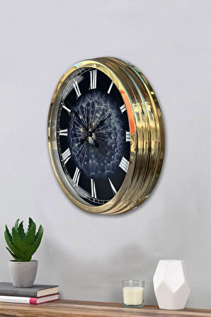 Hediyelik 40 Cm Gold Metal Tüy Duvar Saati