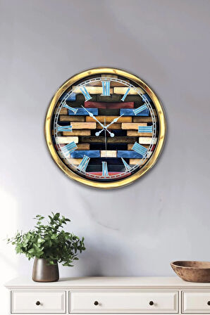 Hediyelik 40 Cm Gold Metal Wood Duvar Saati