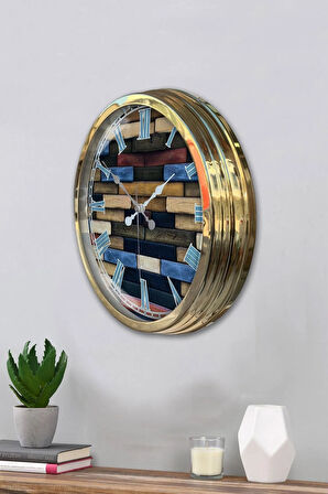 Hediyelik 40 Cm Gold Metal Wood Duvar Saati