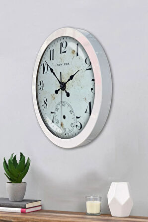 36 Cm Beyaz Metal Antik Eskitme Duvar Saati