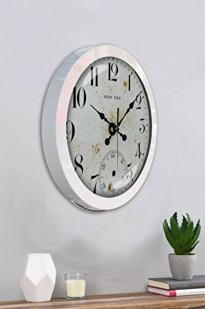 36 Cm Beyaz Metal Antik Eskitme Duvar Saati