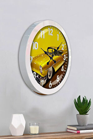 36 Cm Beyaz Metal Araba Galeri Duvar Saati