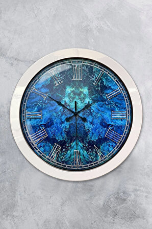 Hediyelik 36 Cm Beyaz Metal Blue Duvar Saati