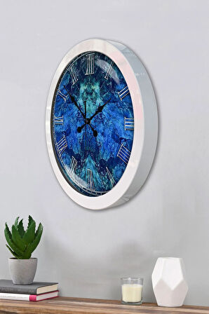 Hediyelik 36 Cm Beyaz Metal Blue Duvar Saati