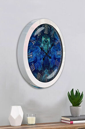 Hediyelik 36 Cm Beyaz Metal Blue Duvar Saati
