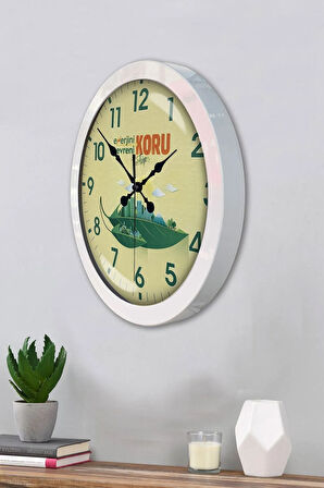 36 Cm Beyaz Metal Çevre Temalı Duvar Saati
