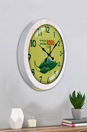 36 Cm Beyaz Metal Çevre Temalı Duvar Saati